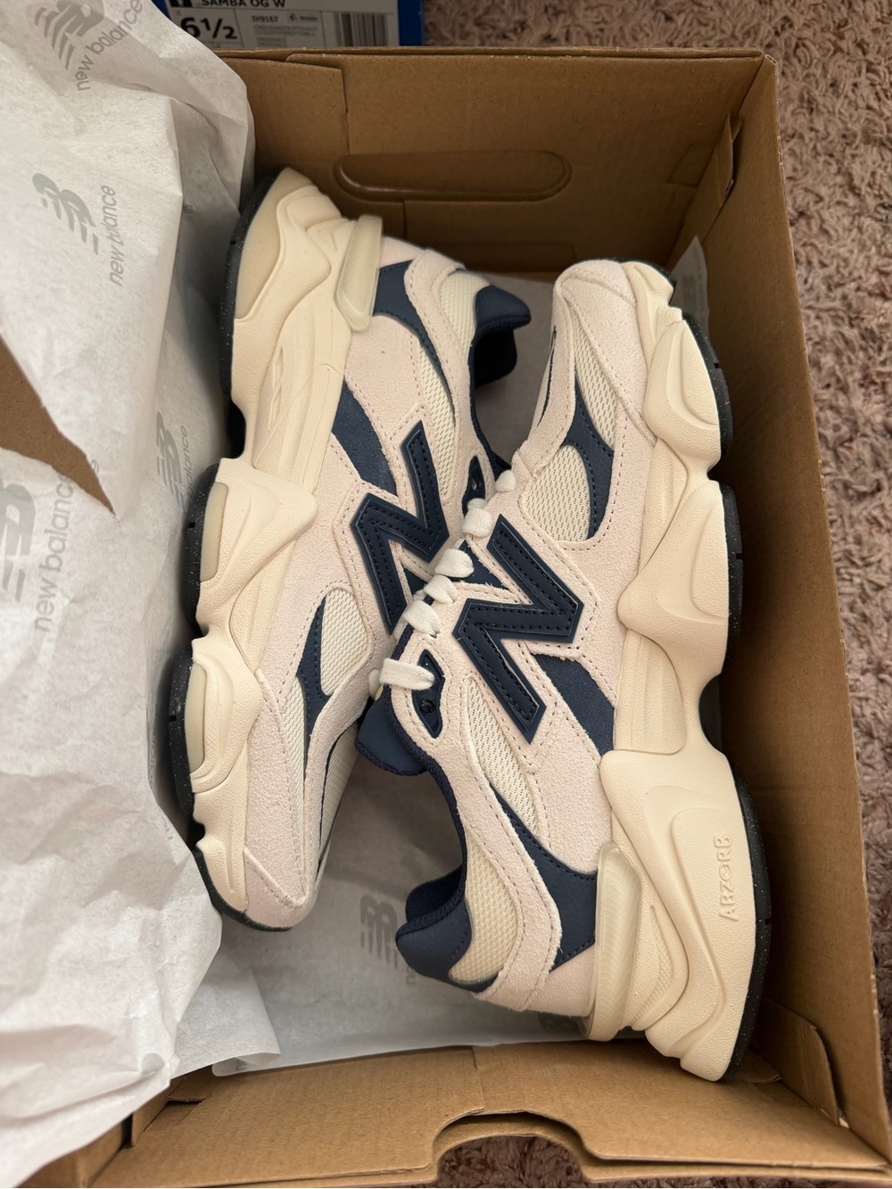 New Balance 9060 in Beige and Navy - Picture 2 of 3